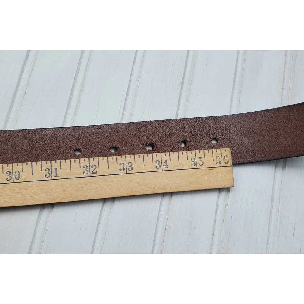 Fossil Mens Dark Brown Leather Belt Herringbone Embossed Buckle Size 36
